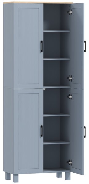 HOMCOM Freestanding Kitchen Cupboard, 4-Door Storage Cabinet with Adjustable Shelves, Modern Kitchen Pantry for Dining Room, 170cm, Grey Wood Effect