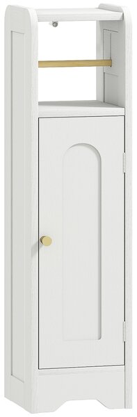 HOMCOM Small Bathroom Storage Cabinet with Toilet Roll Holder - White