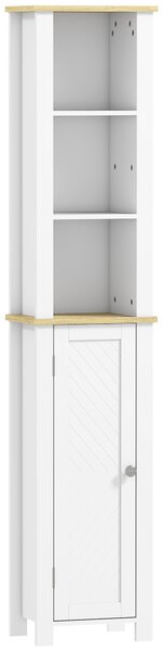 Kleankin Slim Bathroom Storage Unit with Open Compartment, Bathroom Storage Cabinet with Adjustable Shelf, 34 x 23 x 165 cm, White