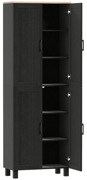 HOMCOM Freestanding Kitchen Cupboard, 4-Door Storage Cabinet with Adjustable Shelves, Modern Kitchen Pantry for Dining Room, 170cm, Black