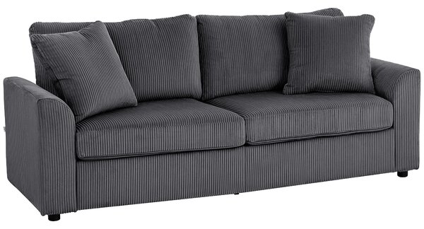 HOMCOM Modern 3 Seater Sofa with Spring Cushion, 212 cm Fabric Jumbo Cord Sofa Couch with 2 Scatter Cushions, Upholstered Corduroy Settee for Living Room, Bedroom, Home Office, Grey