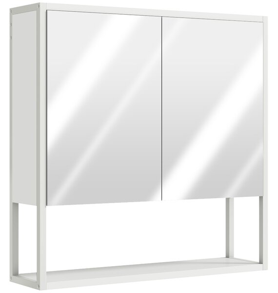 HOMCOM Bathroom Mirror Cabinet with Soft-Close Doors and Adjustable Shelf - White