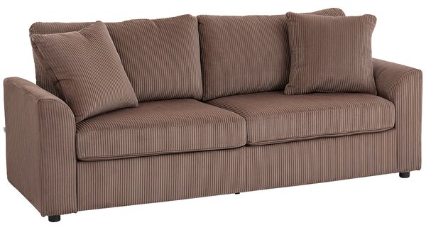 HOMCOM Modern 3 Seater Sofa with Spring Cushion, 212 cm Fabric Jumbo Cord Sofa Couch with 2 Scatter Cushions, Upholstered Corduroy Settee for Living Room, Bedroom, Home Office, Coffee