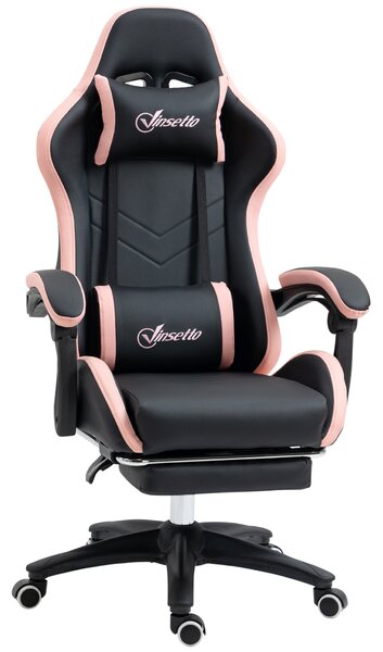 Vinsetto Computer Gaming Chair, PU Leather Desk Chair with Footrest, Swivel Task Chair with 135° Reclining Back and Lumbar Support, PC Chair for Adults, Black and Pink