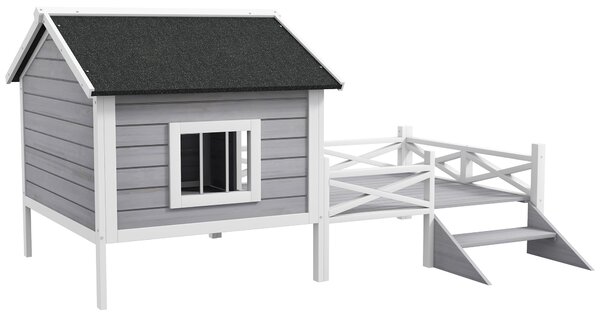 PawHut Small/Medium Dog House with Porch, Grey