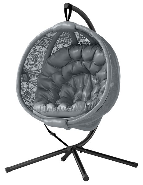 Outsunny Round Egg Basket Chair, with Steel Stand, Charcoal Grey
