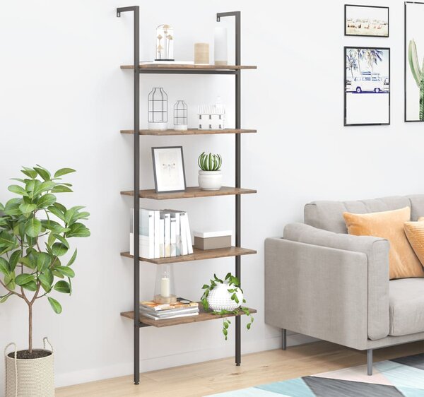 5-Tier Leaning Shelf Dark Brown and Black 64x35x185 cm