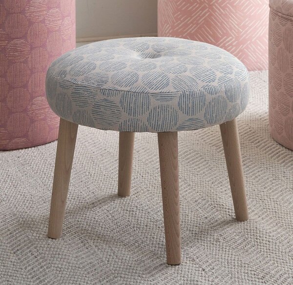 Dunes Reef Stool with Wood Legs - 40cm Diameter x H 36cm / Blue / Cotton and Wood
