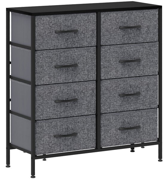 HOMCOM Fabric Chest of Drawers, Industrial Storage Bedroom Dresser with 8 Fabric Drawers, Steel Frame and Wooden Top for Nursery, Living Room, Hallway, Black