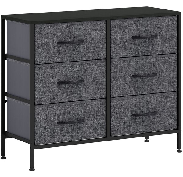 HOMCOM Fabric Chest of Drawers, Industrial Storage Bedroom Dresser with 6 Fabric Drawers, Steel Frame and Wooden Top for Nursery, Living Room, Hallway, Black