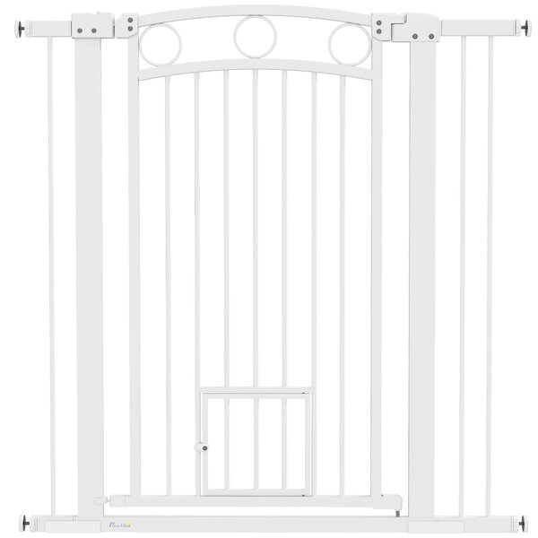 PawHut 106cm Tall Dog Gate with Cat Door, 7cm and 14cm Extensions, for Stairs, Doorways, 76-104cm Width