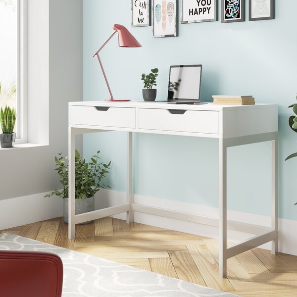 Industrial Computer Desk with 2 Drawers for Home Office, High Quality Modern Work Table, Study Writing Table Furniture, 100x50x75 cm, White Aosom.UK