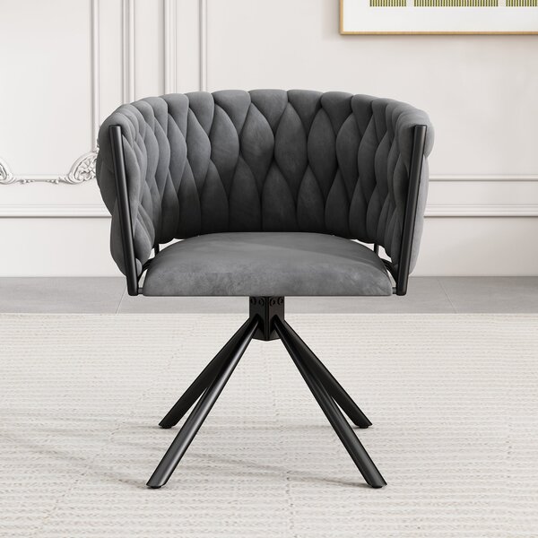 Single Swivel Dining Chair with Four Metal Legs, Velvet Fabric Kitchen Chair, Light Luxury Executive Office Chair, 61x51.5x71 cm, Gray Aosom.UK