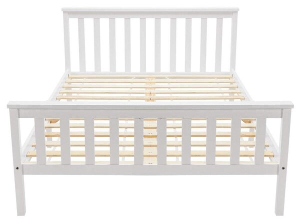 Double Wooden Bed Frame 4ft6, Pine Wood with Eco-Friendly Finish, No Box Spring Required, Bedroom Furniture, 198x141x82 cm, White
