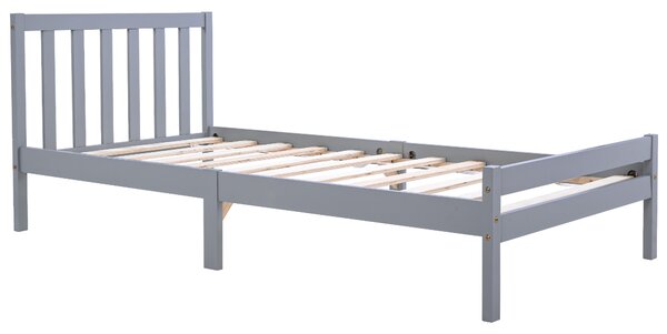 Solid Wooden Single Bed Frame with Headboard and Footboard, 3ft Single Bed, No Box Spring Required, Easy Assembly, 196x94x77 cm, Grey