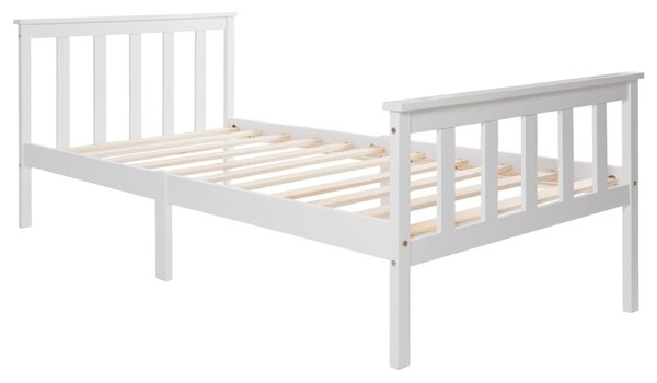 Solid Pine Wooden Single Bed Frame, 3ft with Headboard and Footboard, Durable Construction, 190x90 cm, White