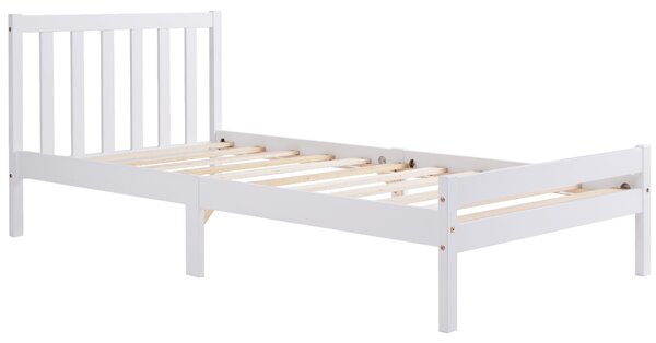 Solid Wooden Single Bed Frame 3ft with Headboard and Footboard, No Box Spring Required, Easy Assembly, 196x94x77 cm, White