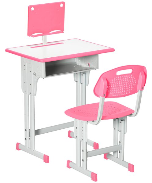 HOMCOM Children's Study Desk and Chair Set, Adjustable Height with Drawer, Bookshelf, Cup Holder & Pen Groove, Pink Aosom UK
