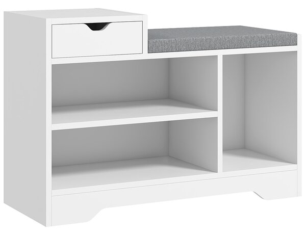 HOMCOM Entryway Shoe Storage Bench with Drawer & 3 Open Shelves, Upholstered Hallway Bench for Shoes, White Aosom UK