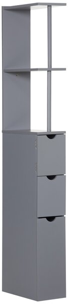 HOMCOM Tall Bathroom Cabinet, Freestanding Bathroom Storage Cabinet with 2-Tier Shelf and Drawers, Narrow Cupboard Storage Unit, Grey Aosom UK