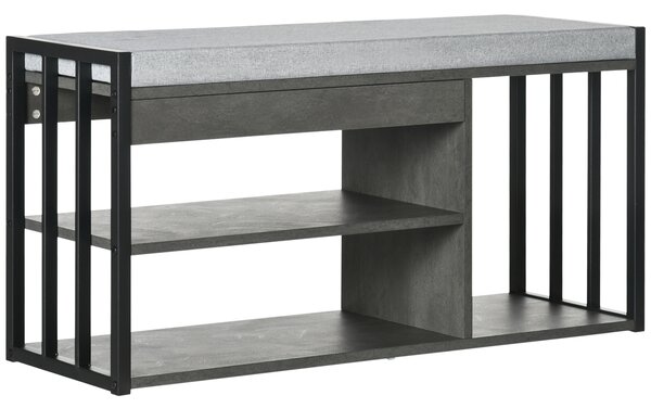 HOMCOM Shoe Storage Bench, Upholstered Entryway Bench with 3 Open Shelves, Grey, Ideal for Hallway Aosom UK