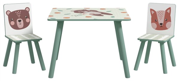 ZONEKIZ Kids Table and Chairs, Children Desk with 2 Chairs, 3 Pieces Toddler Activity Furniture Set for Bedroom, Nursery, Playroom, Green