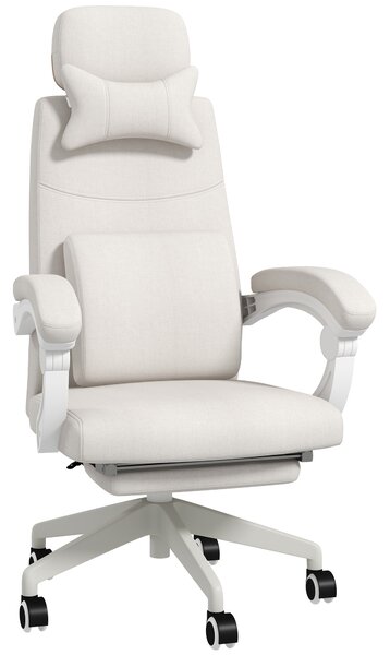 Vinsetto High Back Office Chair Reclining Computer Chair with Footrest Lumbar Support Adjustable Height Swivel Wheels White