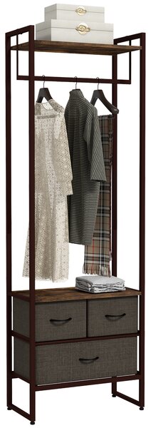 HOMCOM Free Standing Clothes Rail with 3 Fabric Drawers and Storage Shelves, Garment Rack, Hanging Rail for Hallway, Rustic