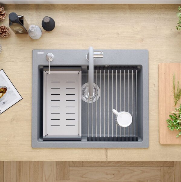 Granite sink KURT 110 WORKSTATION Grey Metallic