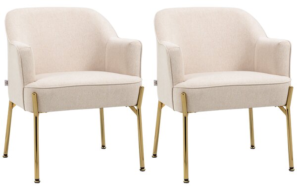 HOMCOM Elegant Accent Chair, Armchair for Living Room, Vanity Chair with Gold Metal Legs, Soft Padded Seat, Set of 2, White