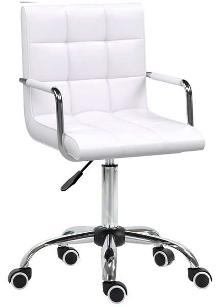 Vinsetto Ergonomic Desk Chair, Adjustable PU Swivel Chair with Armrest & Silent Wheels for Makeup & Study, White Aosom UK