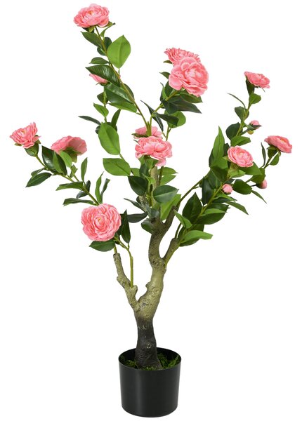 HOMCOM 95cm Artificial Camellia Plant, Lifelike Pink Flower in Pot for Indoor and Outdoor Decor