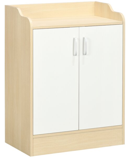 HOMCOM Shoe Storage Cabinet, Modern 2 Door Cupboard with Shelves for 9 Pairs, Space-Efficient Hallway Organiser, Natural Wood