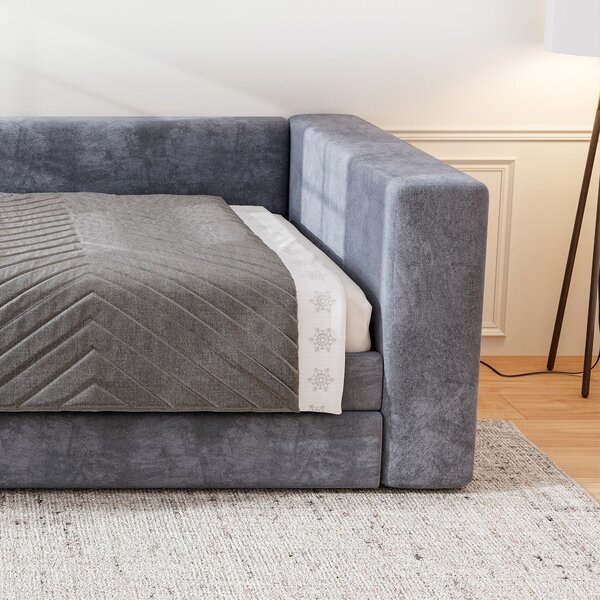 3FT Upholstered Single Bed with 2 Drawers, Side Compartments, Easy Assembly, Daybed Sofa Bed with Storage, 223.5L x 101W x 74.5H cm, Grey Aosom.UK