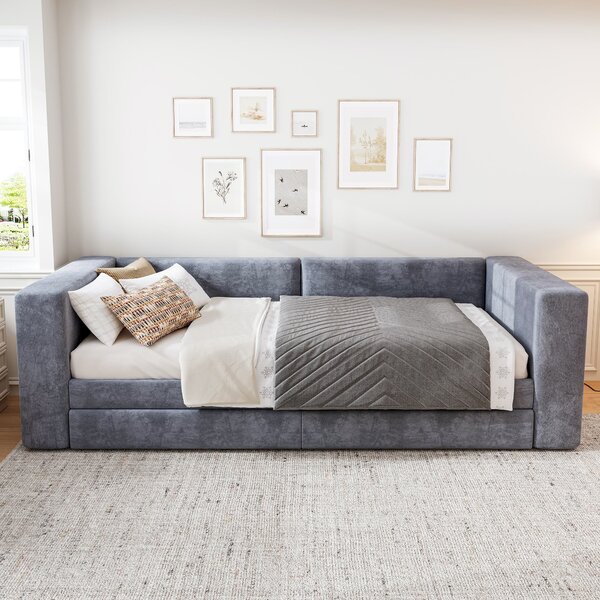 3FT Upholstered Single Bed with 2 Drawers, Side Compartments, Easy Assembly, Daybed Sofa Bed with Storage, 223.5L x 101W x 74.5H cm, Grey Aosom.UK
