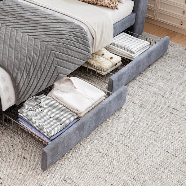 3FT Upholstered Single Bed with 2 Drawers, Side Compartments, Easy Assembly, Daybed Sofa Bed with Storage, 223.5L x 101W x 74.5H cm, Grey Aosom.UK