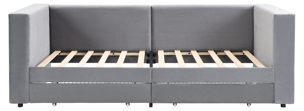 3FT Upholstered Single Bed with 2 Drawers, Side Compartments, Easy Assembly, Daybed Sofa Bed with Storage, 223.5L x 101W x 74.5H cm, Grey Aosom.UK