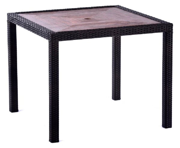 Arlo Teak Polyresin Square Dining Table With Black Brown Weave