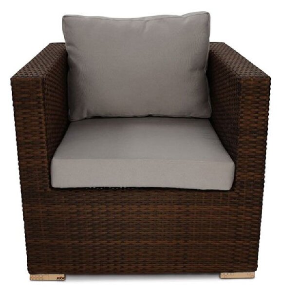 Arlo Rattan Sofa Arm Chair With Light Grey Cushions In Brown