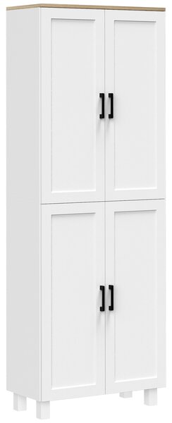 HOMCOM Freestanding Kitchen Cupboard, 4-Door Storage Cabinet Organizer with Adjustable Shelves, 170cm, White