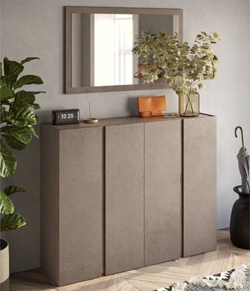 Flint Wide Wooden Shoe Cabinet With Mirror In Bronze Mercure Oak