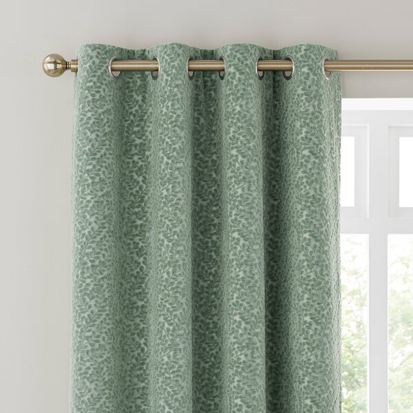 Odetta Cut Velvet Thermal Eyelet Curtains Yew