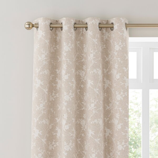 Floral Herringbone Thermal Eyelet Curtains Natural