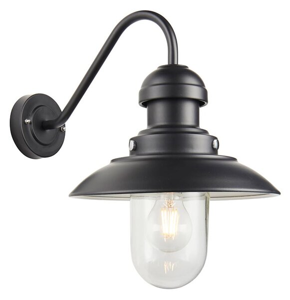 Hewitt Clear Glass Shade Wall Light In Matt Black