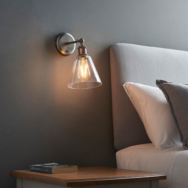 Halifax Glass White Shade Wall Light In Bright Nickel