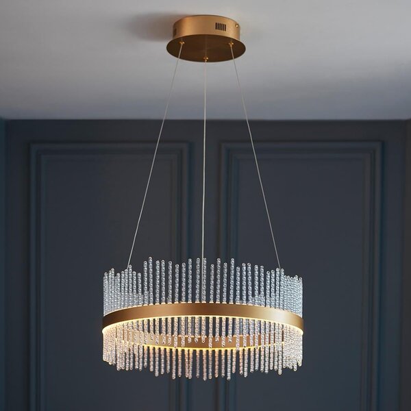 Grimsby LED Clear Glass Rods Ceiling Pendant Light In Gold