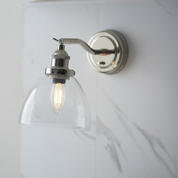 Hartford Clear Glass Shade Wall Light In Bright Nickel