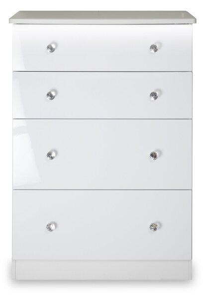 Aria White High Gloss with LED Lighting 4 Drawer Deep Storage Chest | Roseland Furniture
