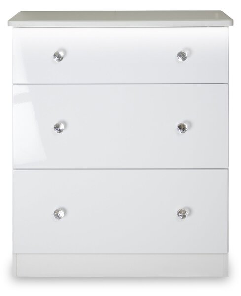 Aria White High Gloss with LED Lighting 3 Drawer Deep Storage Chest | Roseland Furniture