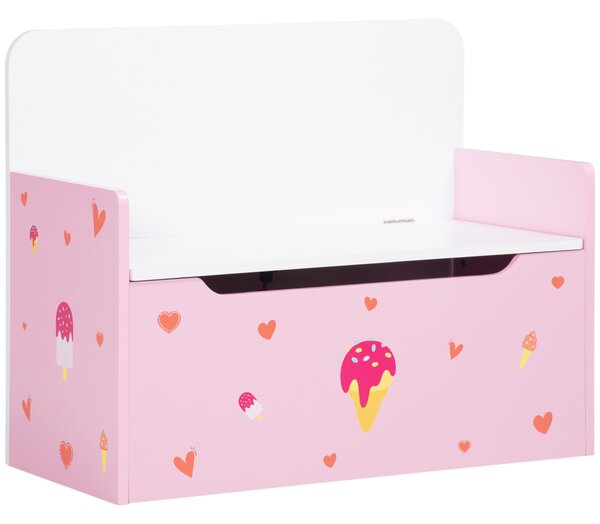 ZONEKIZ Dual-Purpose Toy Chest: Wooden Storage Bench with Safety Mechanism, Pretty in Pink